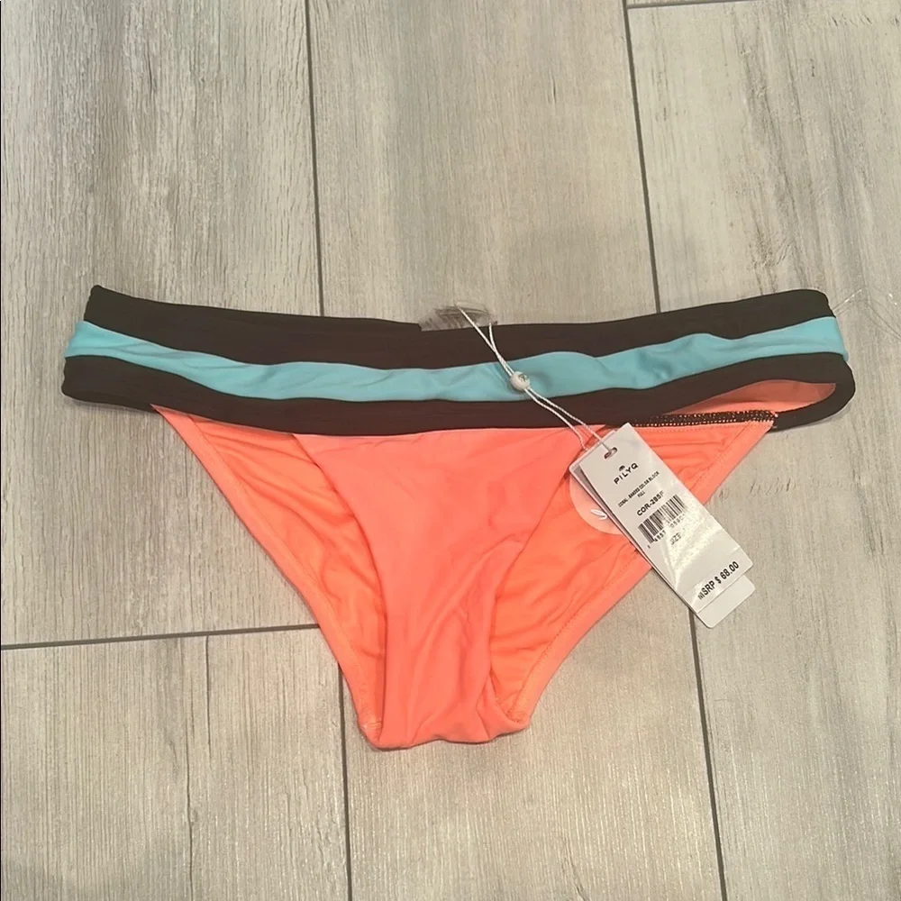 PILYQ Coral banded color block full back size small bikini swim bottoms